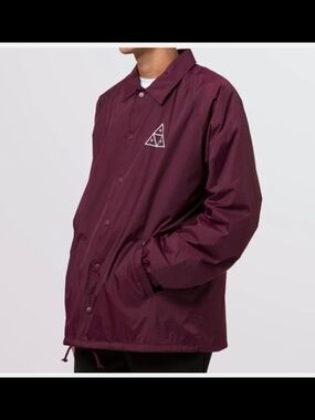 HUF Triple Triangle Men's Maroon Windbreaker Coach Jacket Sz. L